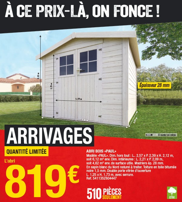 Promo Abri De Jardin Métal 4,98 M2 chez Brico Dépôt