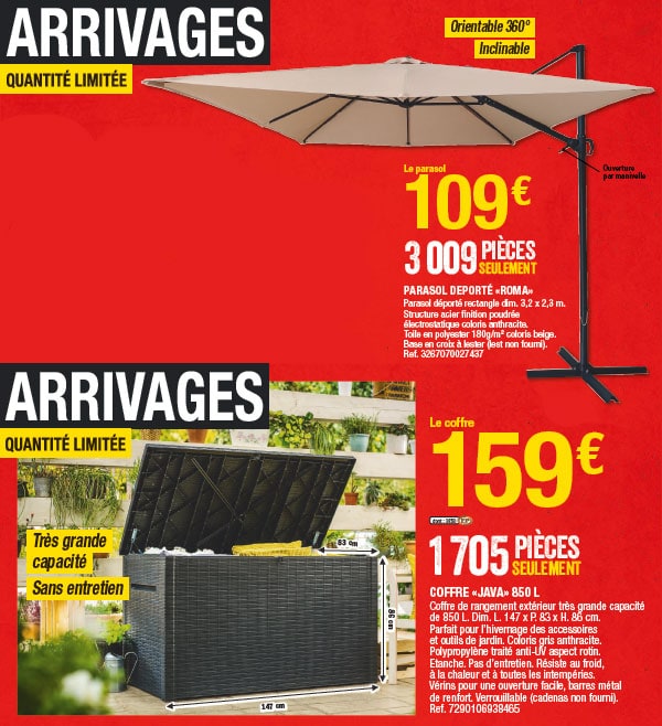 coffre de rangement et parasol