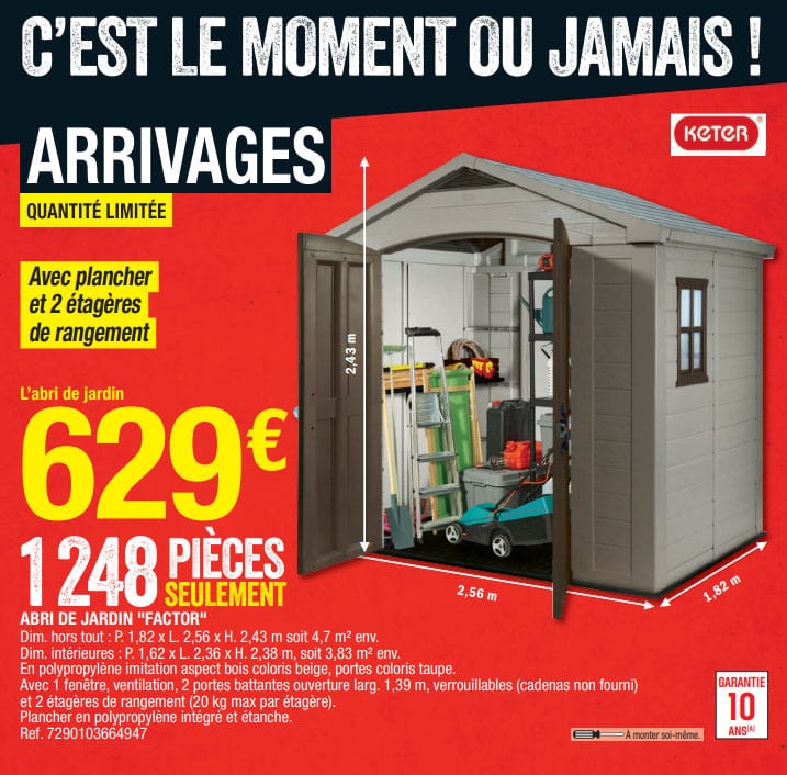 Abri de jardin Brico discount Destockage Grossiste