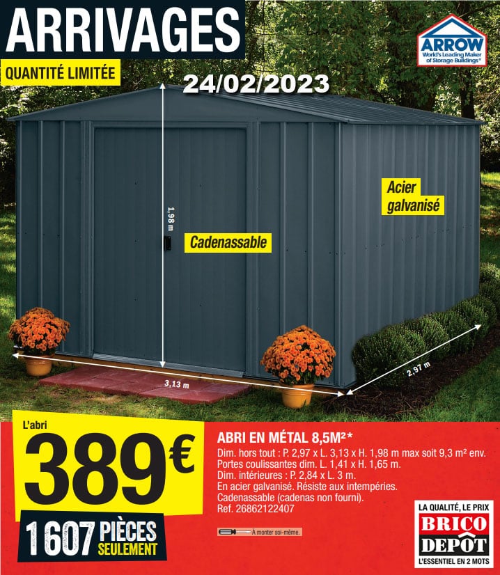 Promo Abri De Jardin Métal 4,98 M2 chez Brico Dépôt