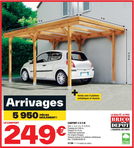 carport brico dépôt arrivages 2023