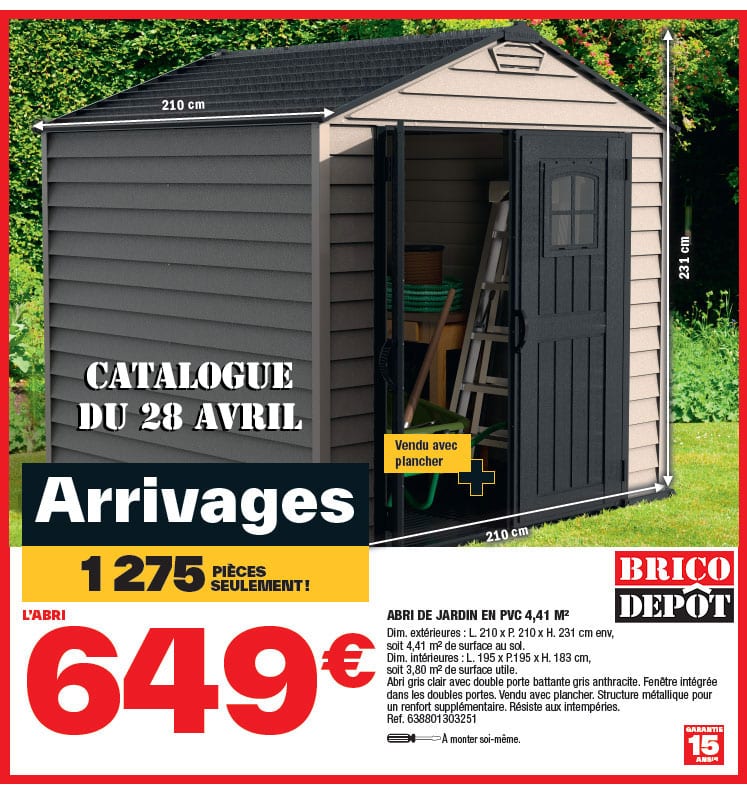 Promo Abri De Jardin Métal 4,98 M2 chez Brico Dépôt