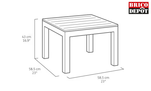 Dimensions table