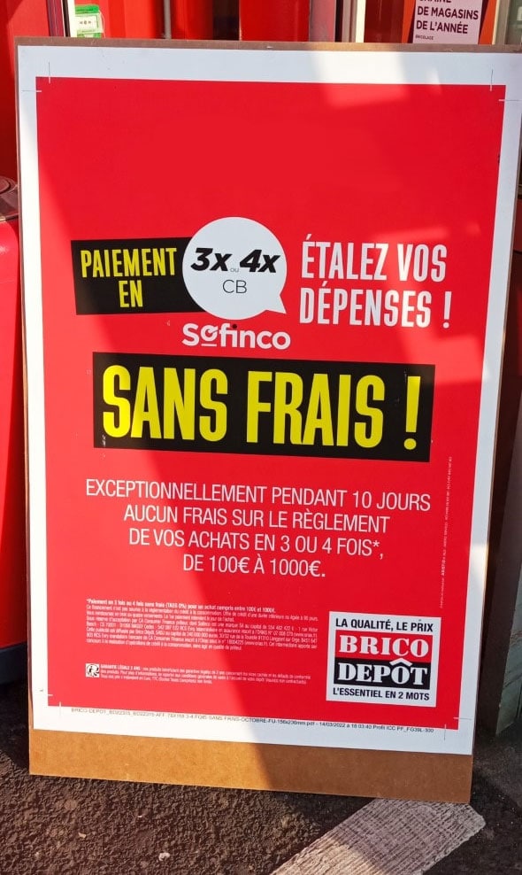 paiement en 3x ou 4x sans frais brico dépôt
