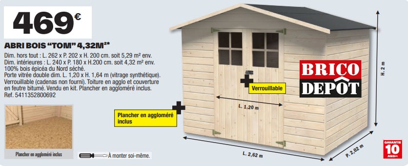 abri de jardin brico depot en bois