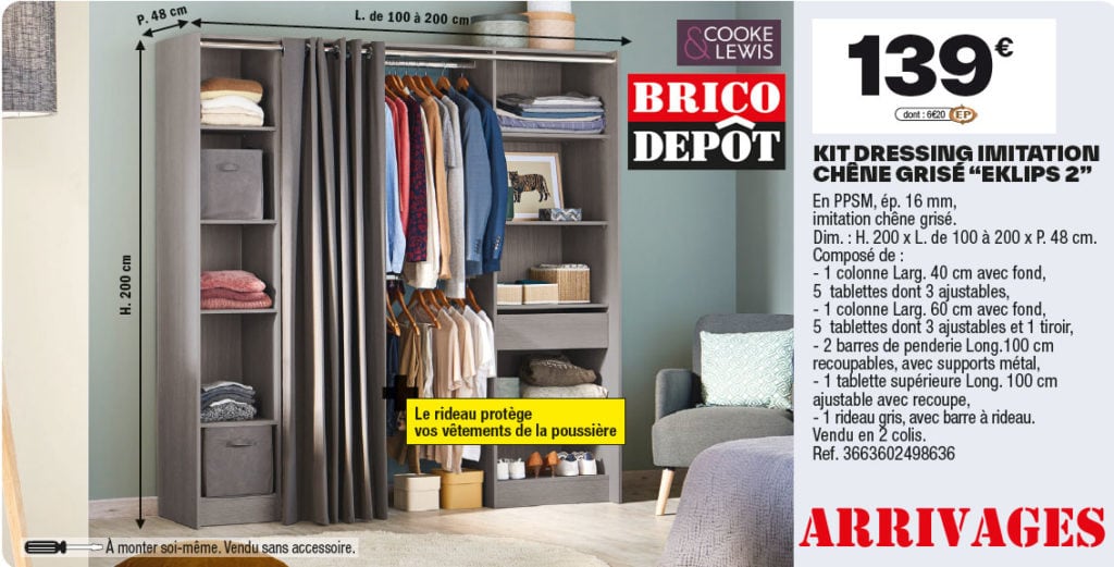 Dressing Brico Dépôt Eklips 2 imitation chêne grisé avec colonnes et penderies