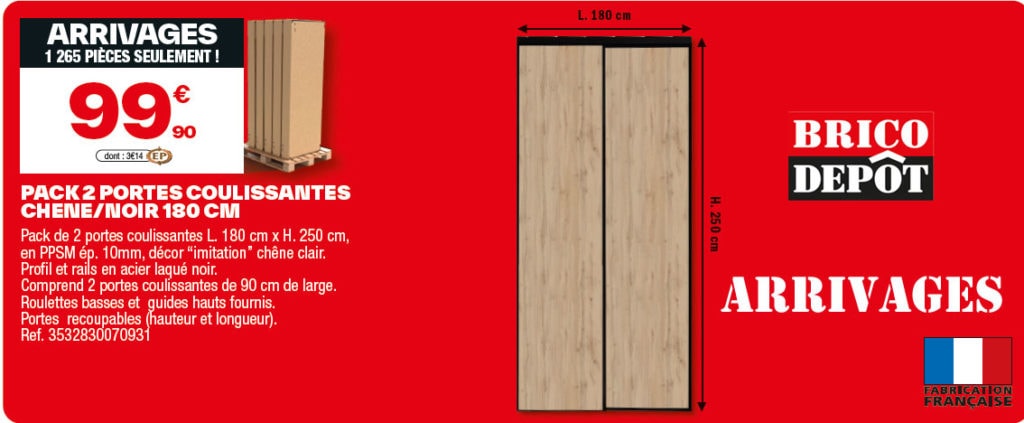 Portes coulissantes imitation chêne clair et noir pour dressing Brico Dépôt