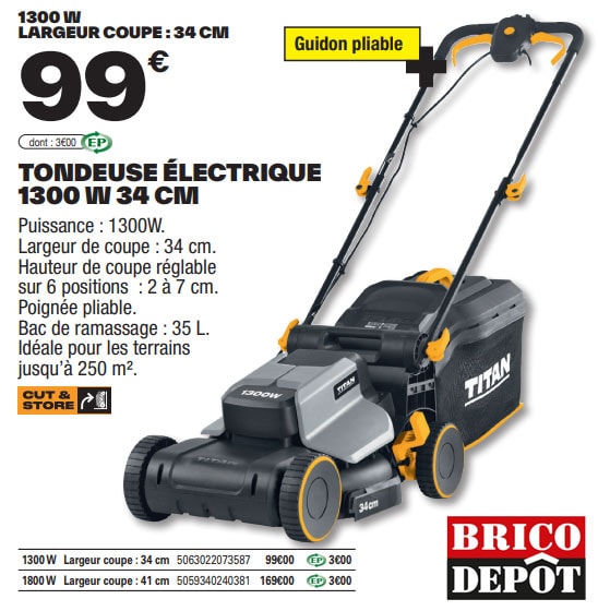 tondeuse électrique arrivages brico depot