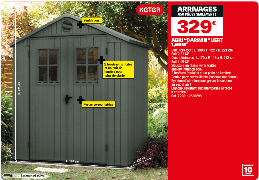 abri  de jardin brico dépôt à 329€
