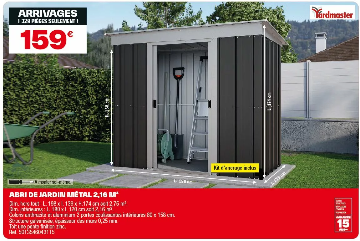 L'abri de jardin brico dépôt à 159€ dans les arrivages du 24 octobre 2025