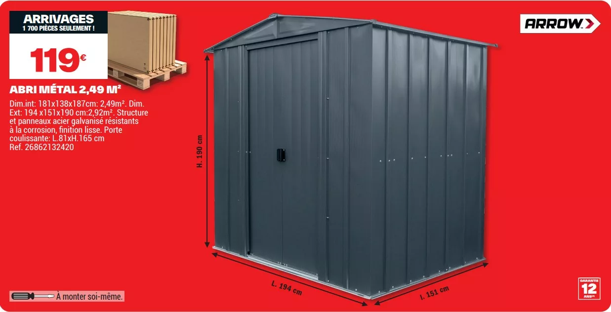 Abri de jardin pas cher Brico Dépôt au prix fou de 119€
