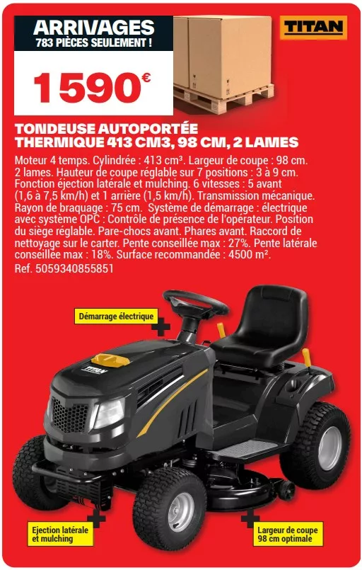 tondeuse autoportée brico depot à 1 590€