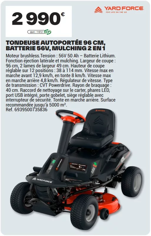 tracteur tondeuse électrique dans les arrivages brico dépôt du 6 mars 2026