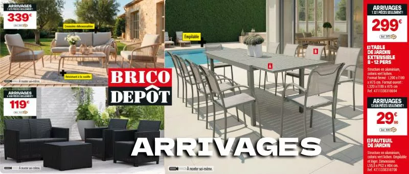 présentation du catalogue des derniers arrivages brico dépôt avec les salons de jardin