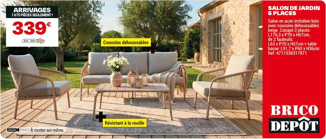 salon de jardin brico dépôt en fer dans le catalogue des arrivages du 17 avril 2026