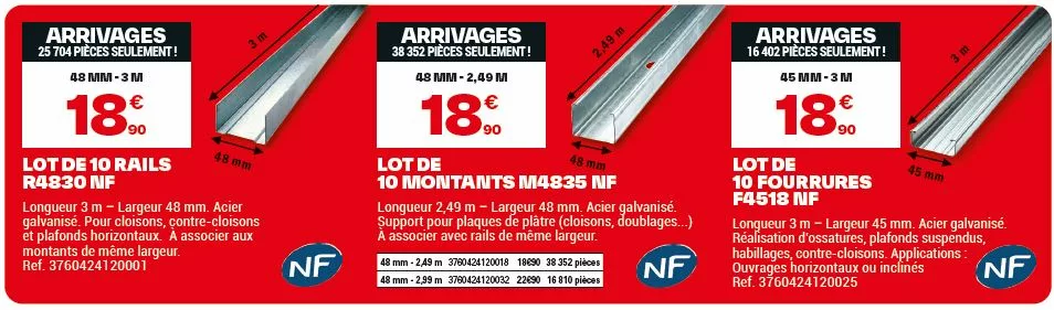 prix des montants, rails à placo brico dépôt